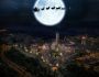 Renne di Natale volano sopra il cielo di Volterra